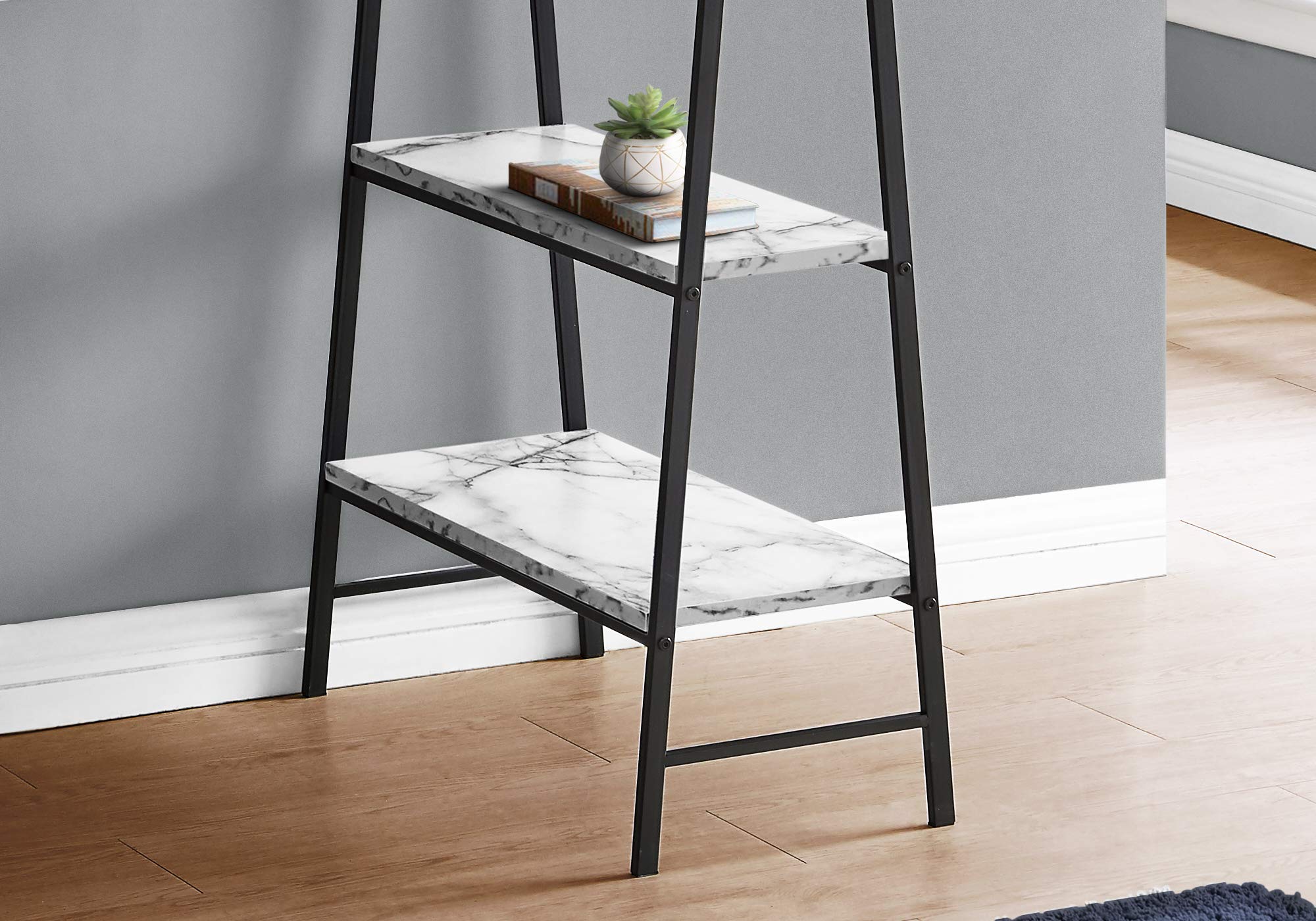 Monarch Specialties I 7527 Computer Desk, Home Office, Laptop, Storage Shelves, 48&quot; L, Work, Metal, Laminate, White Marble Look, Black, Contemporary, Modern