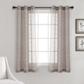 Lush Decor Farmhouse Textured Grommet Sheer Window Curtain Panel Pair, 38'W X 63'L, Brown