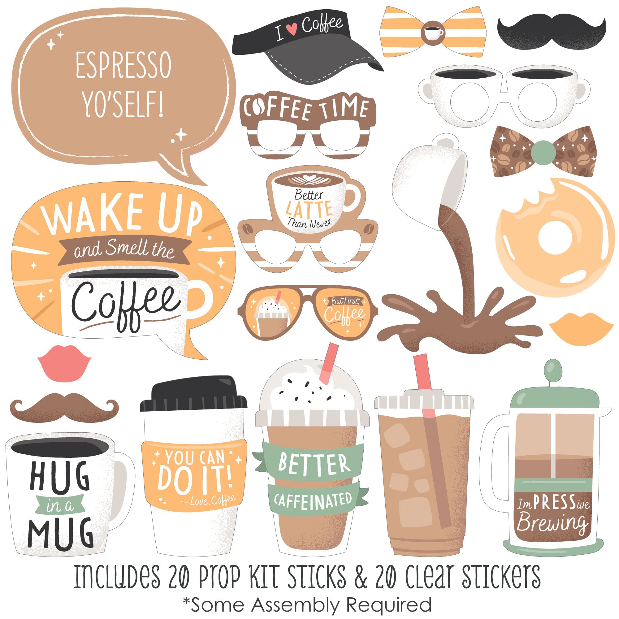 Big Dot Of Happiness But First, Coffee - Cafe Themed Party Photo Booth Props Kit - 20 Count