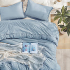 Andency Grayish Blue Comforter Set Queen Size, 3 Pieces Boho Tassel Lightweight Bedding Comforter Sets, All Season Soft Fluffy Fringe Bed Set (90X90In Comforter & 2 Pillowcases)