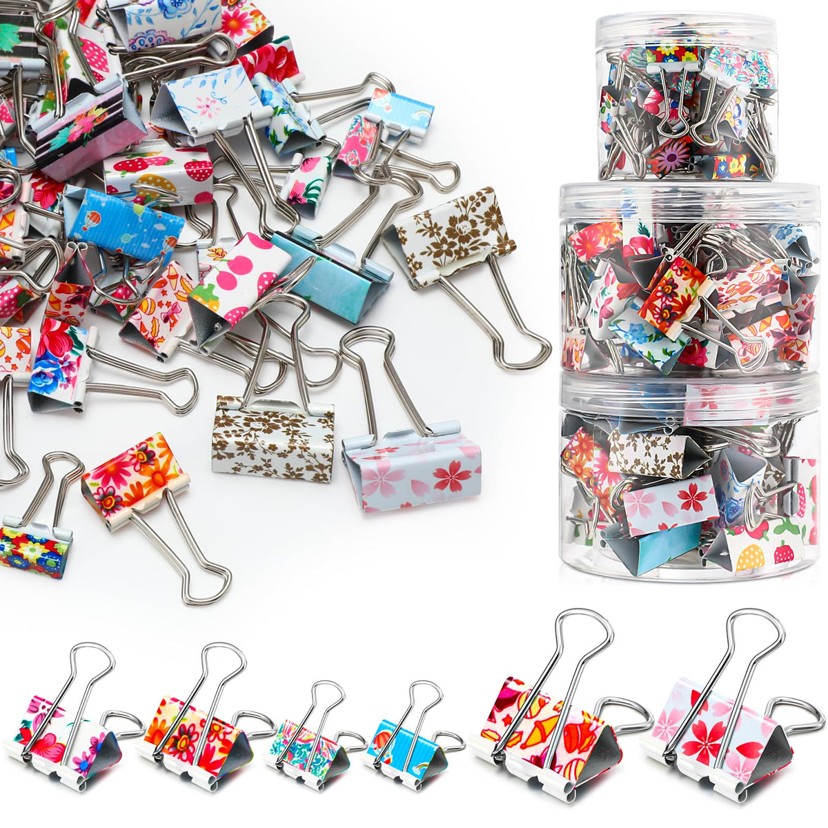 112 Pcs Binder Clips Floral Binder Clips Cute Binder Colored Binder Clips Paper Clips Large Binder Clips Office Supplies Metal C