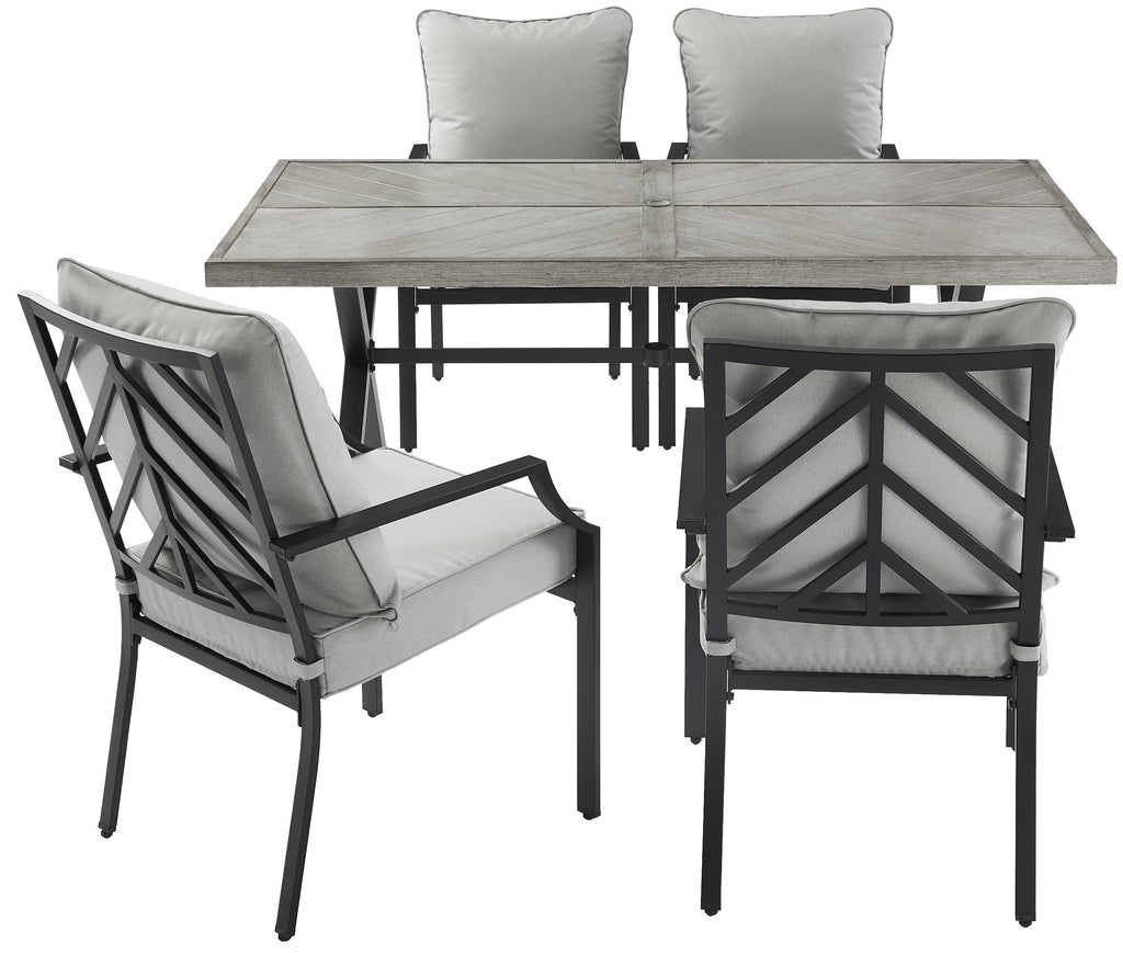Crosley Furniture Otto 5-Piece Chevron Outdoor Dining Set for 4, Patio Table and Chairs for Backyard, Deck, Matte Black with Gray Cushions