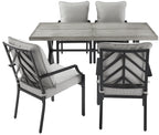 Crosley Furniture Otto 5-Piece Chevron Outdoor Dining Set for 4, Patio Table and Chairs for Backyard, Deck, Matte Black with Gray Cushions