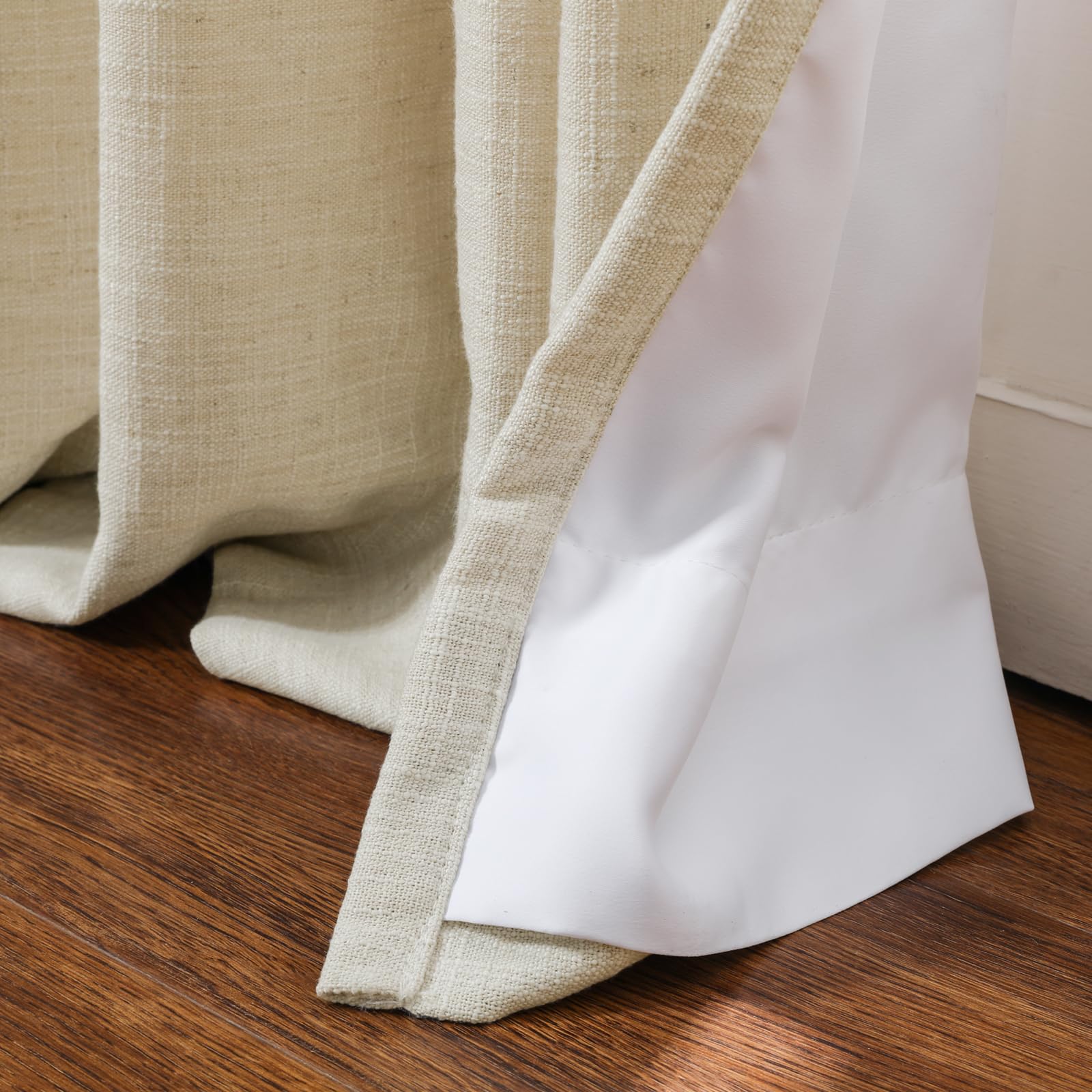 Twopages Double Layer Lined Curtain Light Khaki Linen Blend Light Filtering Pinch Pleat Curtain For Kitchen, Room Darkening Wind