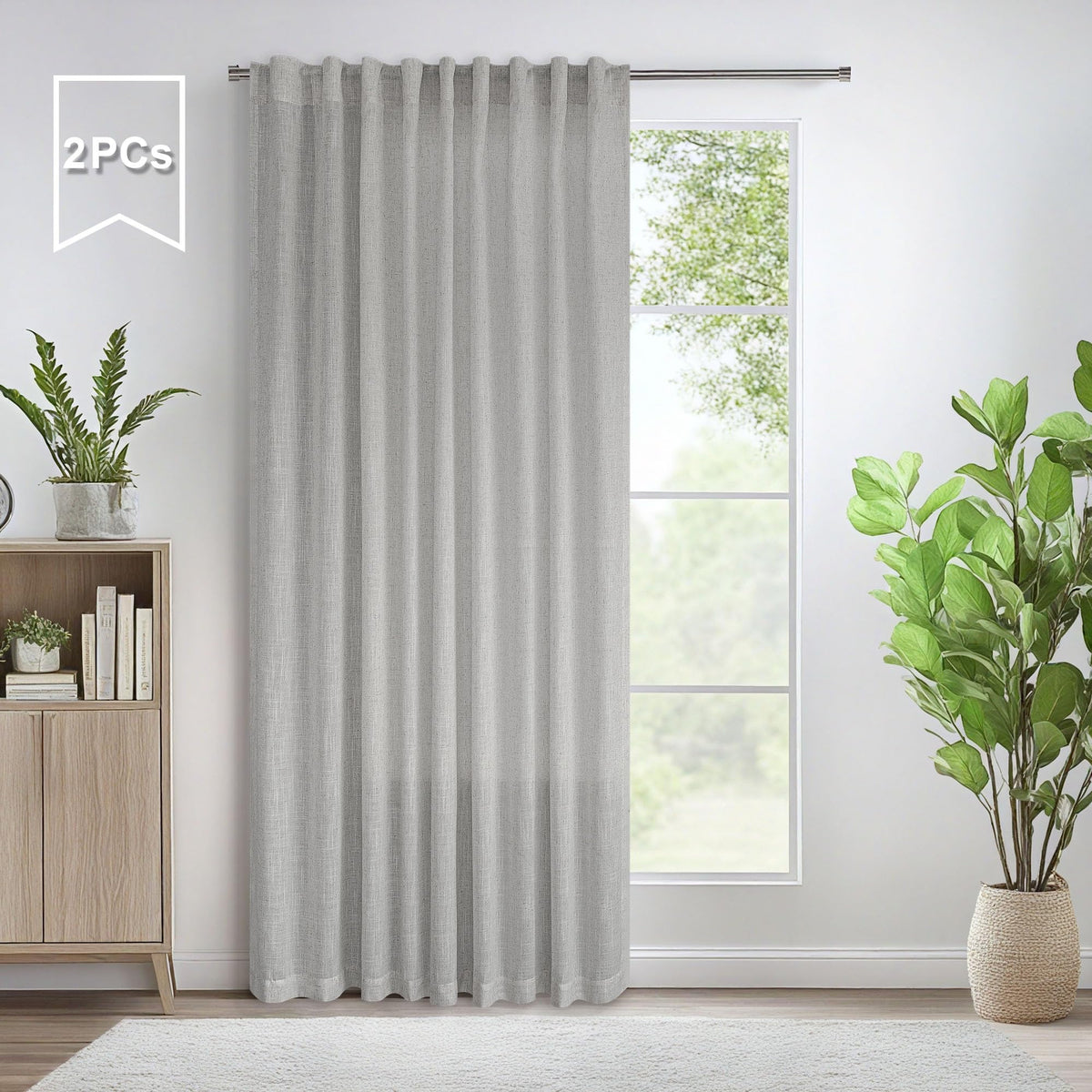 60 Inch Wide Curtains Grey For Living Room 2 Panels Set Back Tab Pocket Drape Semi Sheer Burlap Linen Extra Large Boho Farmhouse