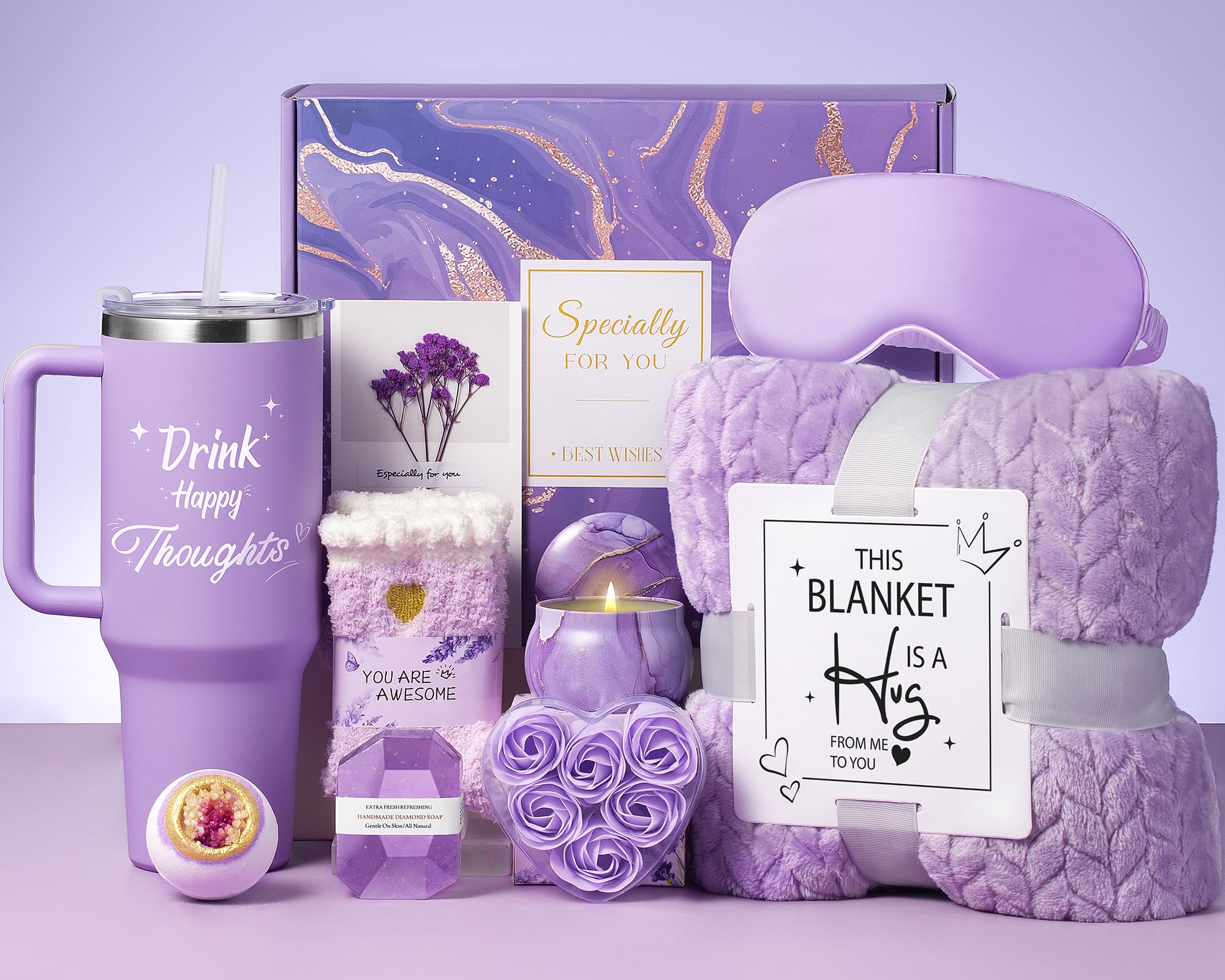 Birthday Gifts For Women - Spa Gift Baskets Valentines Day Gifts For Her-Self Care Get Well Care Package With Luxury Flannel Bla