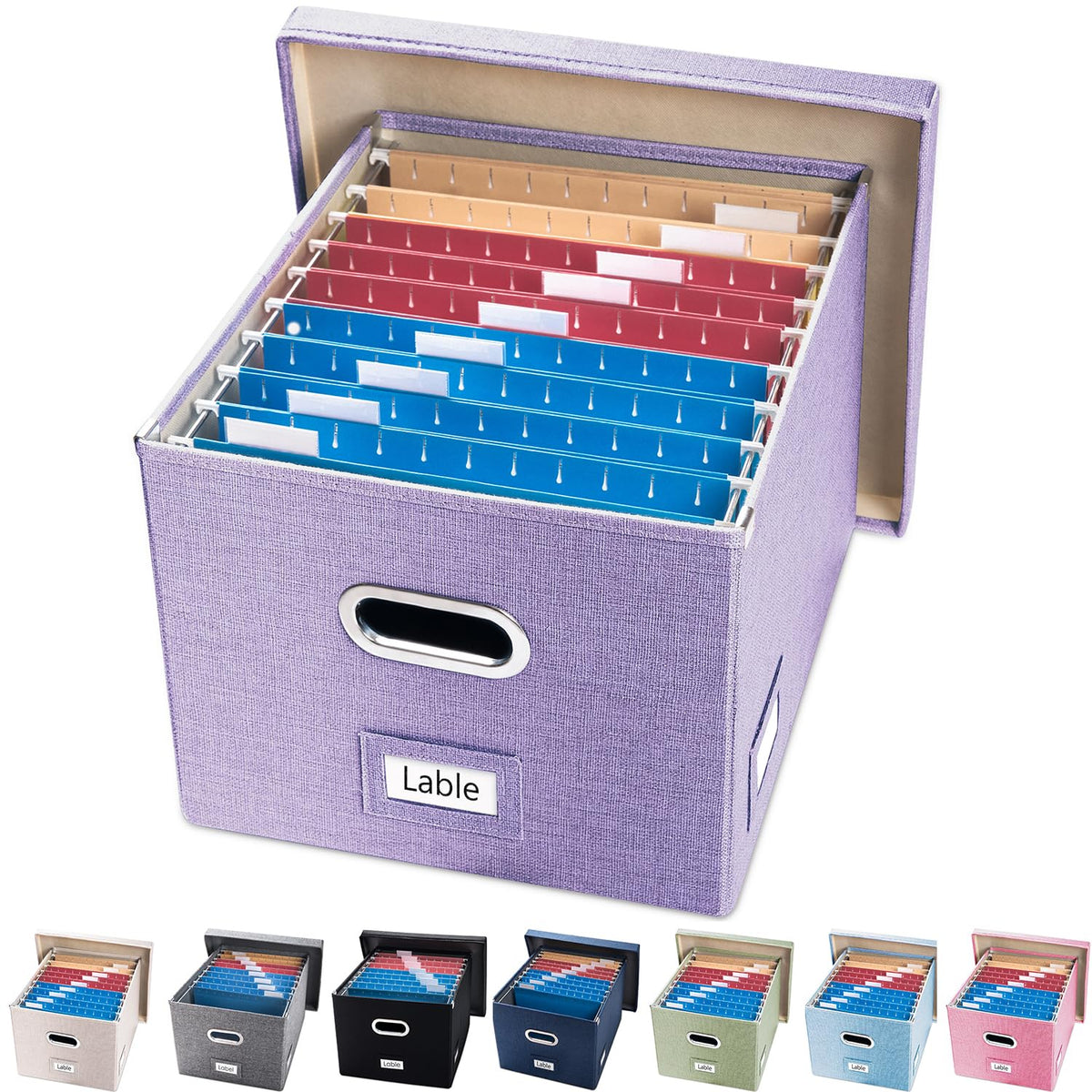 Prandom File Organizer Box - Set Of 4 Collapsible Decorative Linen Filing Storage Hanging File Folders With Lids Office Cabinet