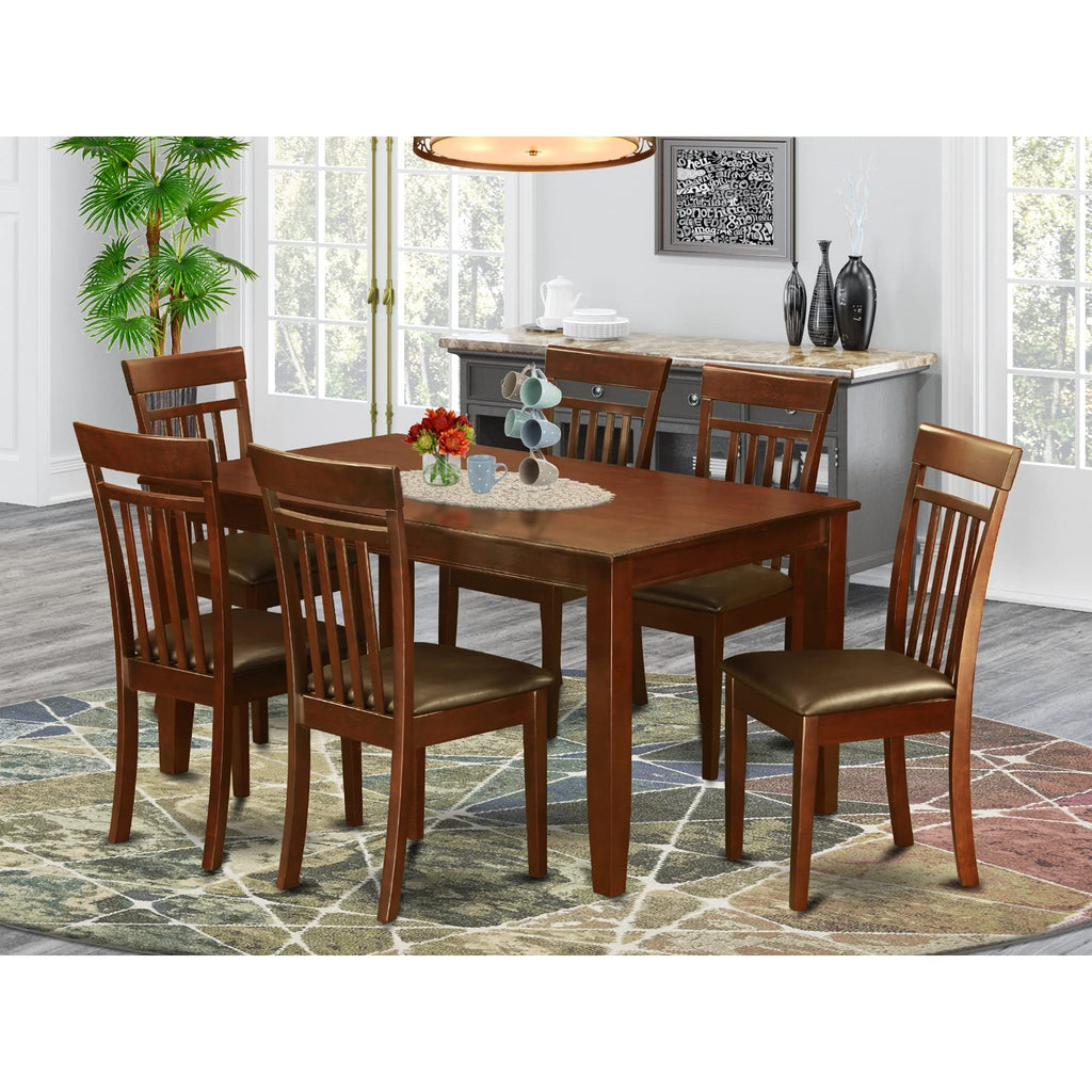 East West Furniture DUCA7-MAH-LC Dudley 7 Piece Set Consist of a Rectangle Dining Room Table and 6 Faux Leather Upholstered Kitchen Chairs, 36x60 Inch, Mahogany