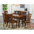 East West Furniture DUCA7-MAH-LC Dudley 7 Piece Set Consist of a Rectangle Dining Room Table and 6 Faux Leather Upholstered Kitchen Chairs, 36x60 Inch, Mahogany