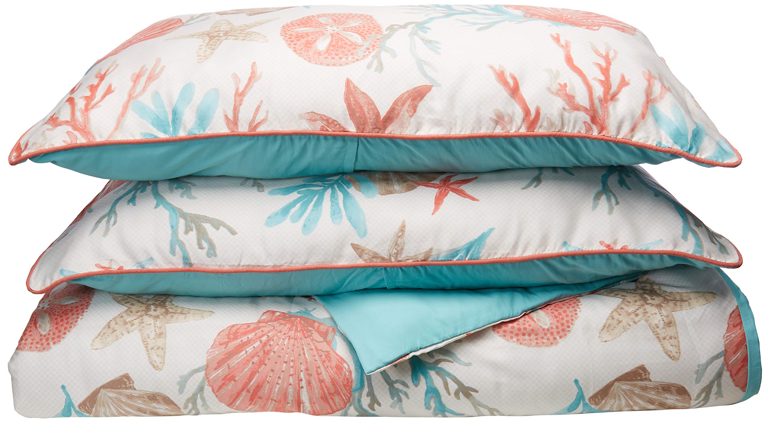Madison Park Pebble Beach Cotton Duvet Set - Coastal, Starfish, Sealife Design, All Season, Breathable Comforter Cover Bedding, 