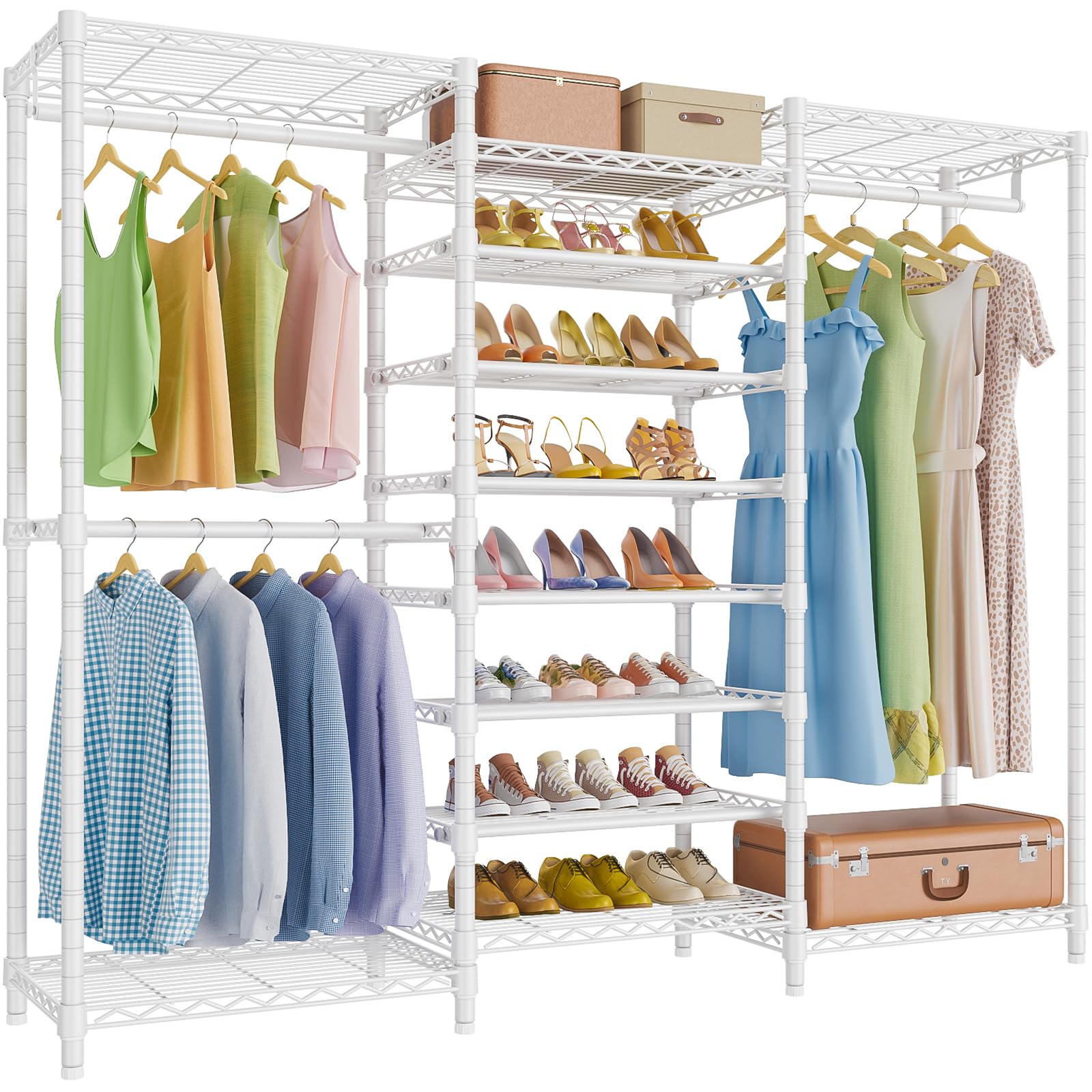 VIPEK S3 Freestanding Clothes Rack Heavy Duty Garment Rack 6-Tier Shoe Rack Closet Storage Organizer Large Wardrobe, Hanging Rod