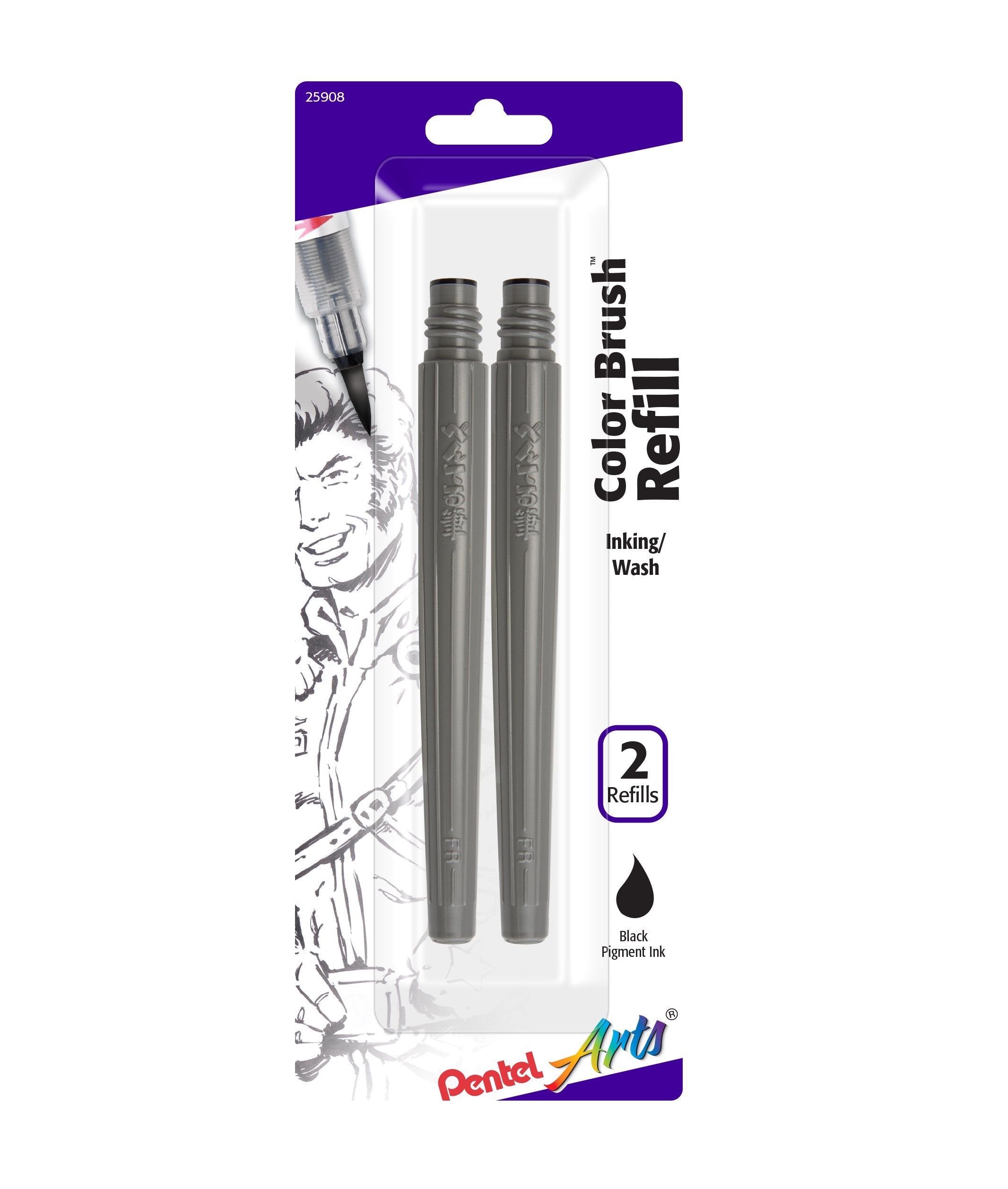 Pentel Arts Color Brush Pigment Refills, Black Ink, Pack Of 2 (Frpbp2A)