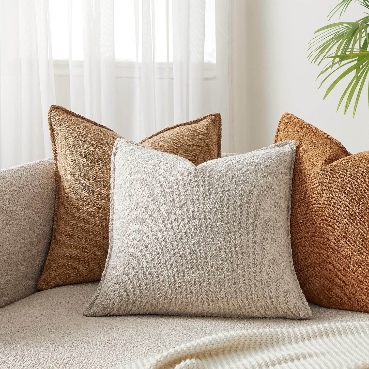 Juspurbet Beige Boucle Throw Pillow Covers 22X22 Inch Set Of 2 For Couch Bedroom Sofa Living Room Decorative Soft Thick Curly Te