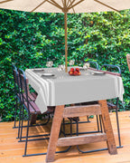 Queenker Outdoor Tablecloth With Umbrella Hole, Farmhouse Gray White Stripe Rectangle Tables Waterproof Tabletop Collection For