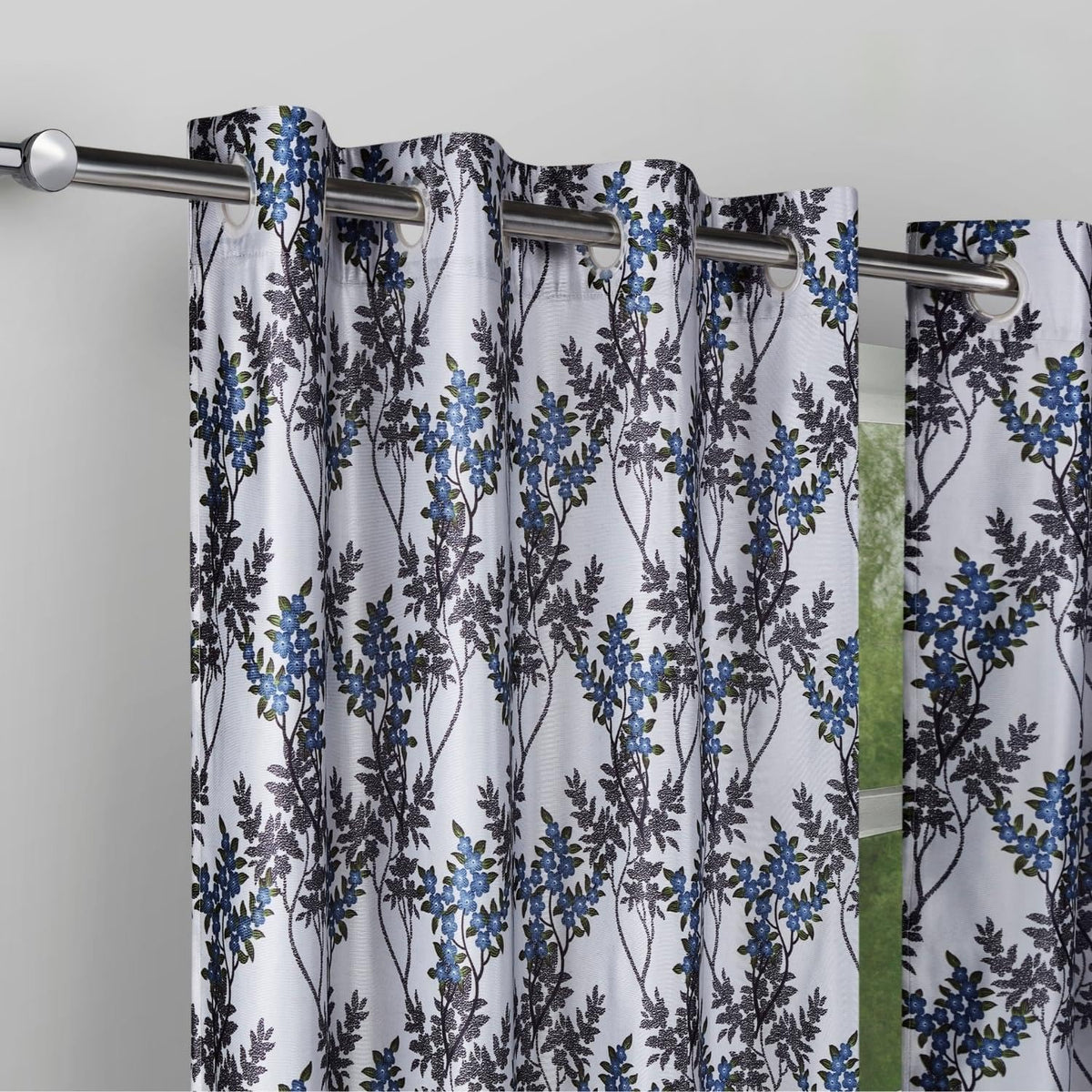 Rivermoor Window Curtains 5 feet Set of 2, 114 x 152 cm, 50% Room Darkening 125 GSM Garden Whisper, Blue