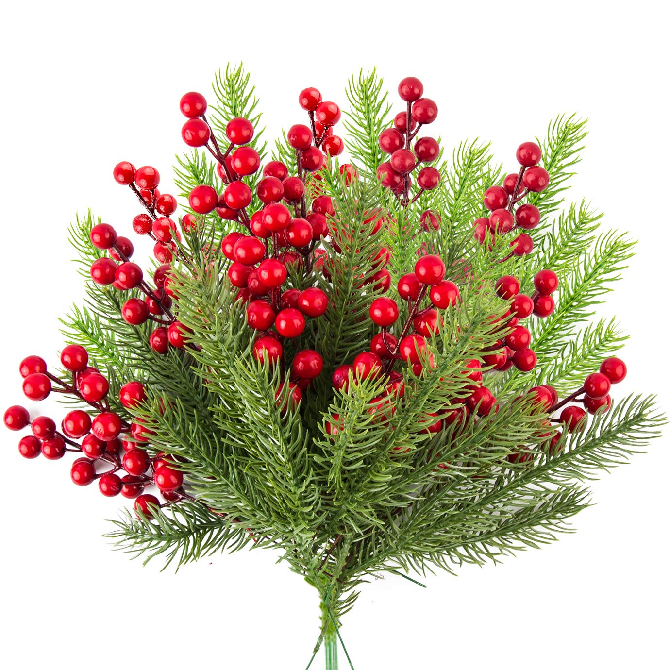 WXJ13 30 Pieces Artificial Pine Branches Christmas Holly Berries Artificial Red Berry Stems for Christmas Wreath Decorations Xma