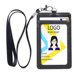 Teskyer Badge Holder With Lanyard, Leather Id Name Badge Card Holder With Lanyard For Id Badges, Vertical Black