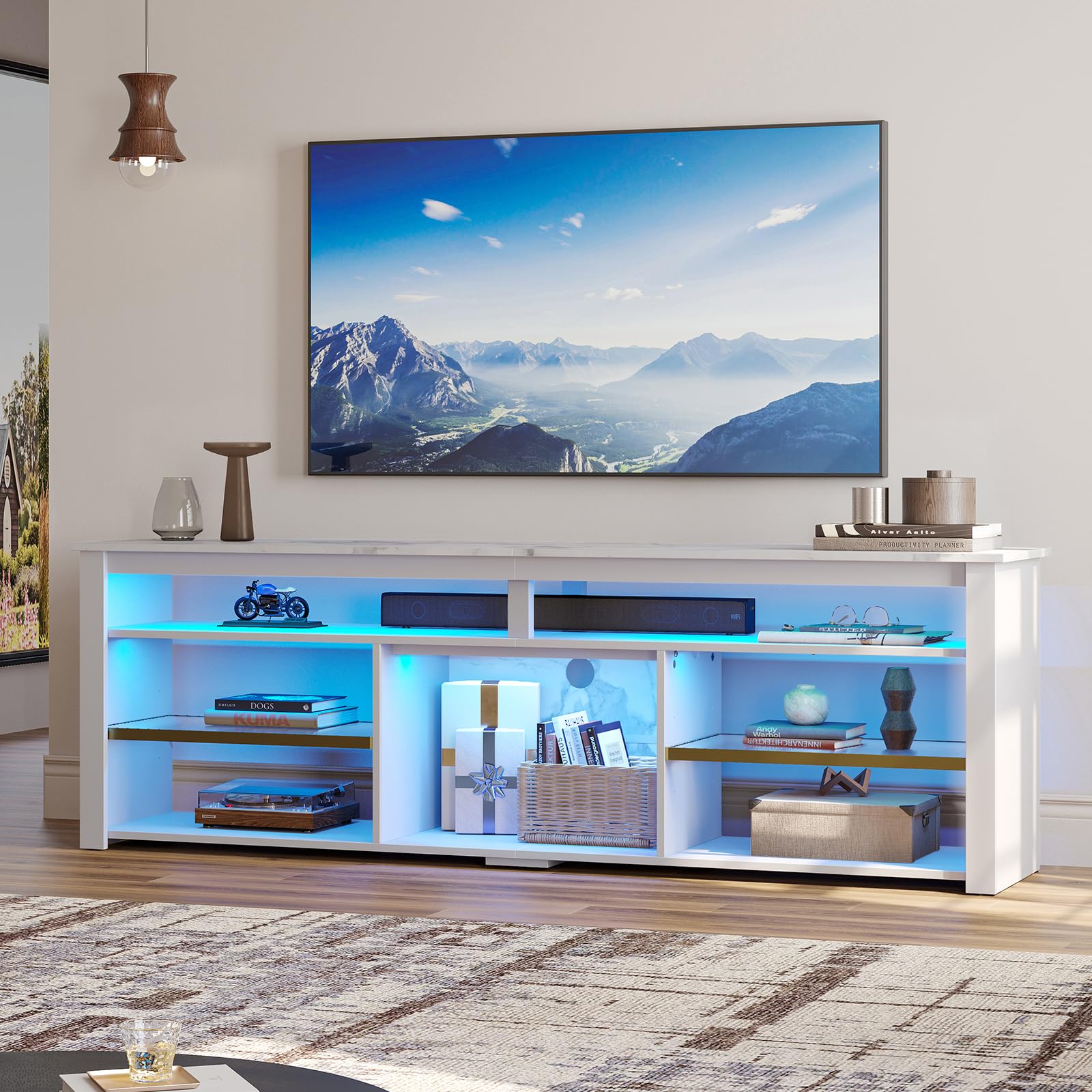 Bestier TV Stand for 70/75/80 inch TV, Tall LED Entertainment Center with Adjustable Shelf, Gaming TV Console with Storage for P