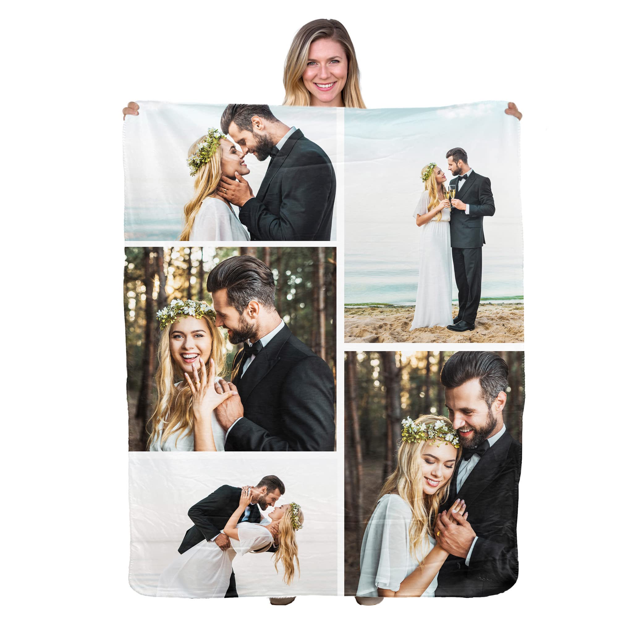 Ships Next Day, Personalized Sherpa Fleece Blanket With 5 Photo Collage -Soft Warm Custom Fleece Throw- Customizable Gift Pictur