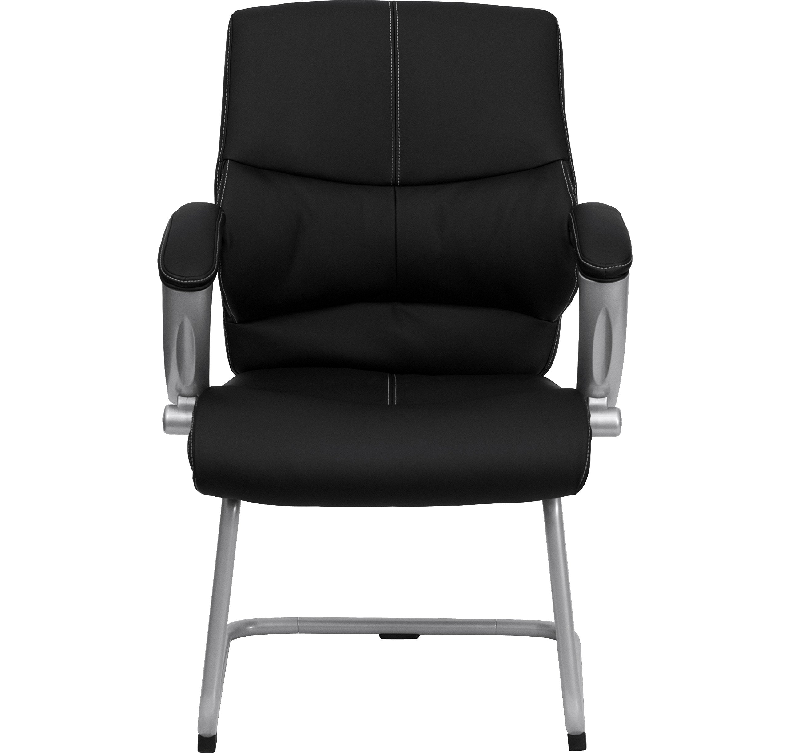 Flash Furniture Tristan Black LeatherSoft Executive Side Reception Chair with Silver Sled Base