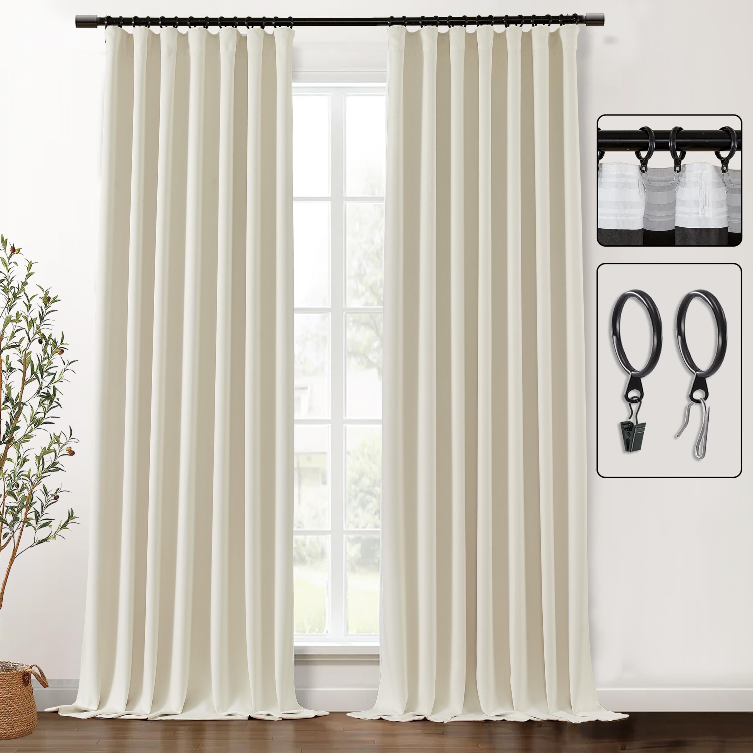 Shineland 132 Inch Curtains Blackout Beige Room Darkening 11 Ft Extra Long Xl Thermal Insulated Back Tab Pleat Track High Ceilin