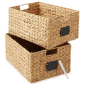 Casafield Set of 2 Water Hyacinth Pantry Baskets, 12-1/2 x 17 x 8, with Chalkboard Labels and Chalk Marker - Natural, Woven Stor