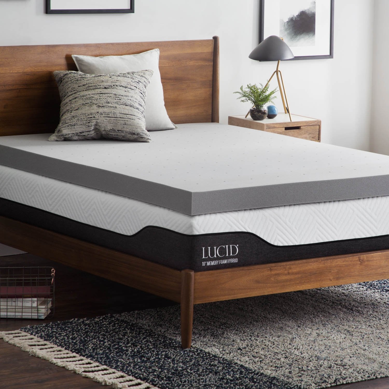 Lucid 4 Inch Mattress Topper Full - Memory Foam - Bamboo Charcoal Infusion - Cooling Ventilation - Hypoallergenic - CertiPur Cer