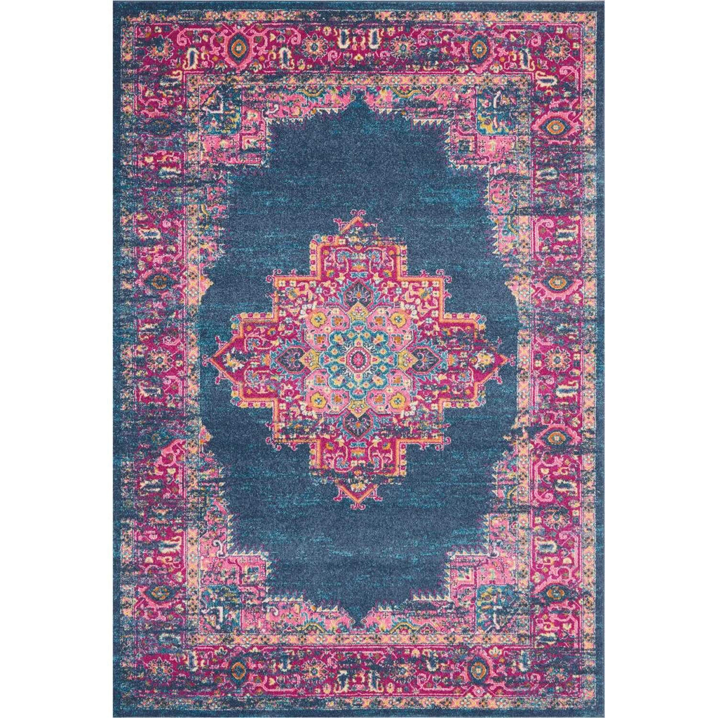 Nourison Passion Blue 6'7' X 9'6' Area Rug, Boho, Traditional, Easy Cleaning, Non Shedding, Bed Room, Living Room, Hallway, (7' X 10')