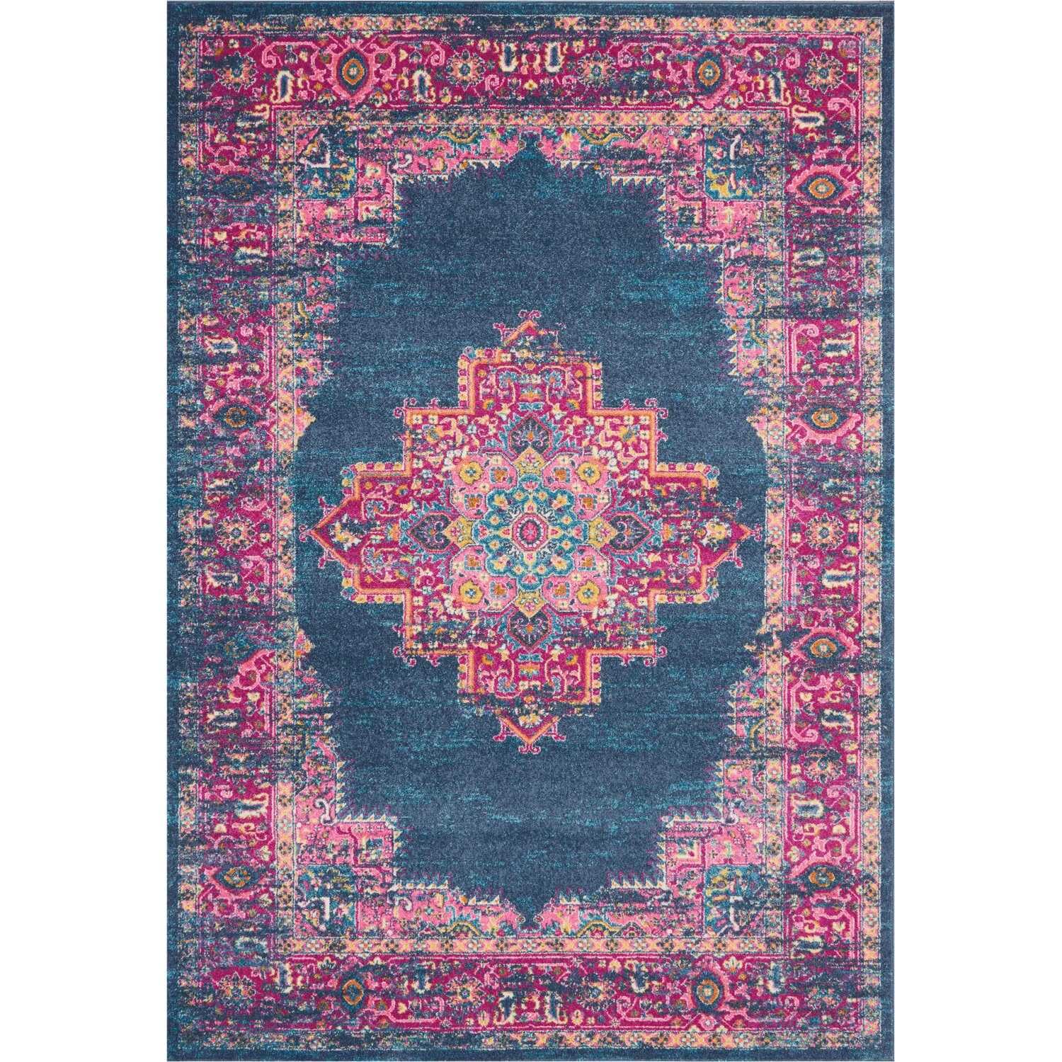 Nourison Passion Blue 6'7' X 9'6' Area Rug, Boho, Traditional, Easy Cleaning, Non Shedding, Bed Room, Living Room, Hallway, (7' X 10')