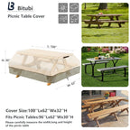 Bitubi 96 Inch Heavy Duty Waterproof Picnic Table Cover - 600D Tough Canvas Wind Dust Proof Anti-Uv Outdoor Patio Table Bench Covers Winter