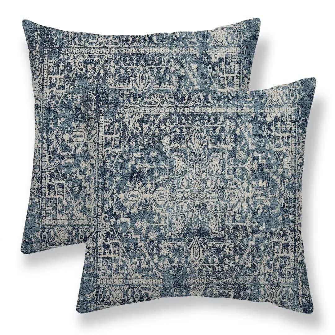 Sunshineyan Navy Blue Boho Pillow Covers 16X16 Set Of 2, Carpet Pattern Outdoor Decorative Throw Pillows Ethnic Rustic Farmhouse