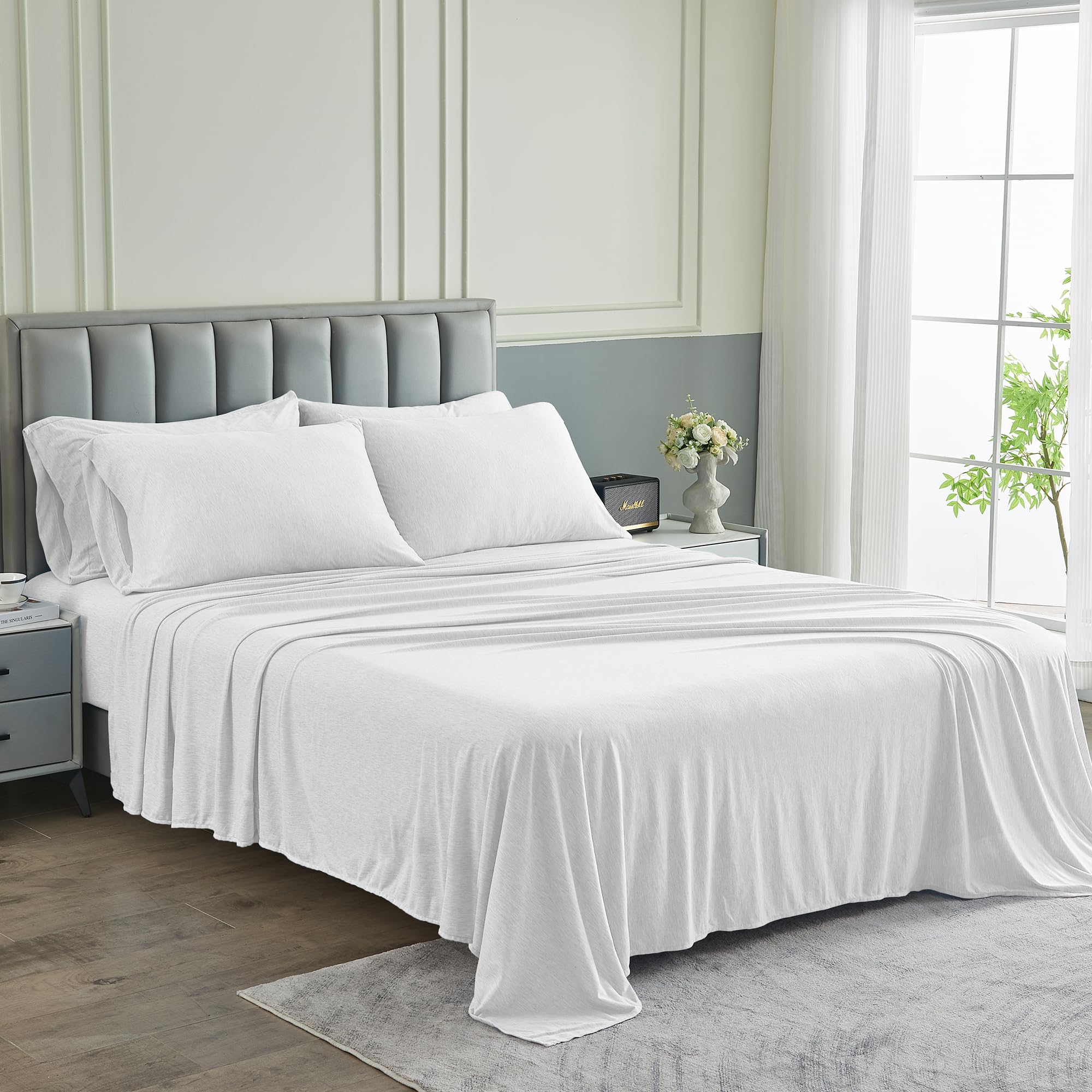 Pure Bedding Bed Sheets - Full Sheet Set [6-Piece, Heather White] - Hotel Luxury 1800 Brushed Microfiber - Soft And Breathable -
