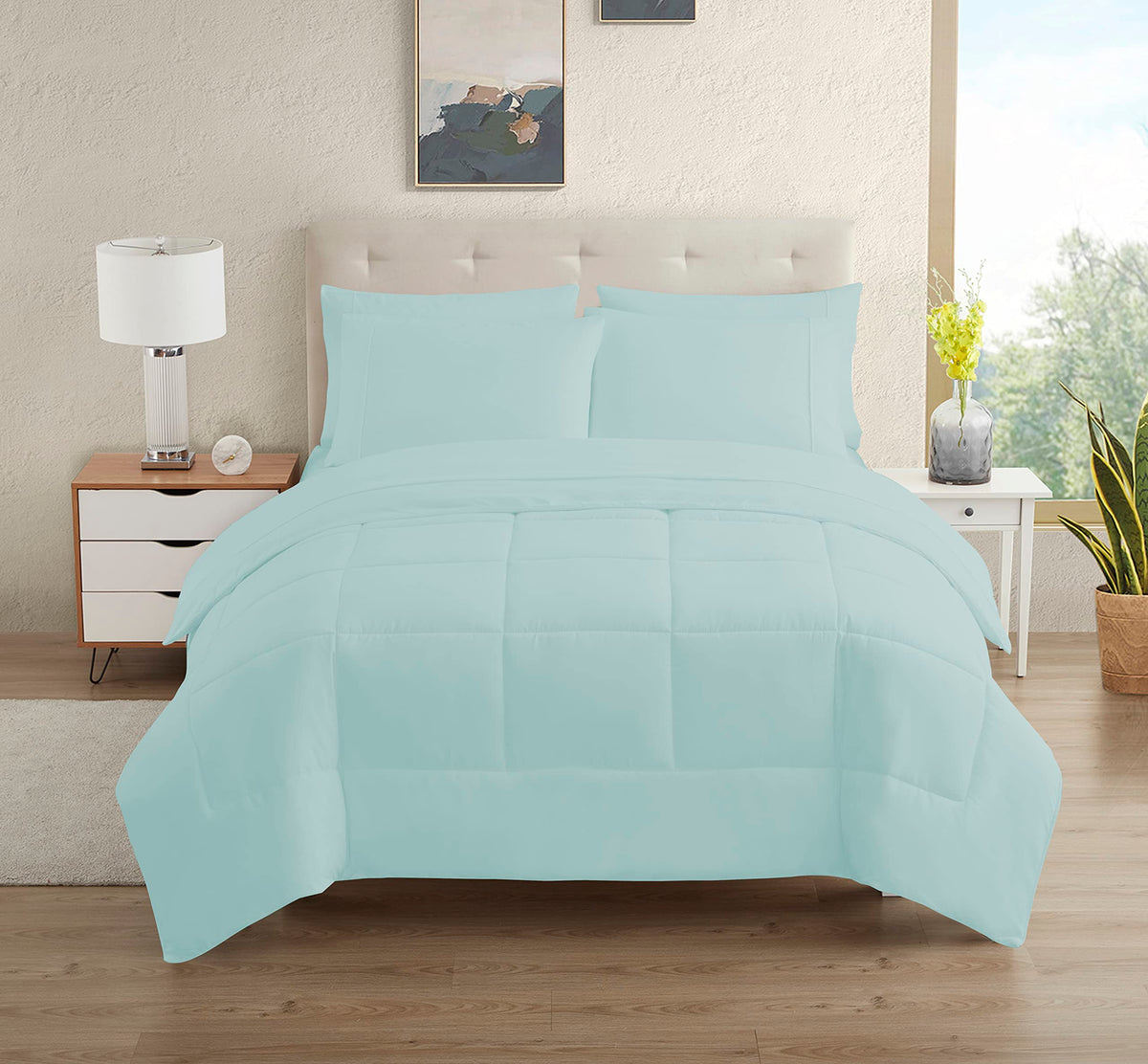 Dorm Room Essentials College Bedding Comforter Set 5 Piece Twin Size Bed In A Bag For College Students Boys And Girls, Twin, Aqu