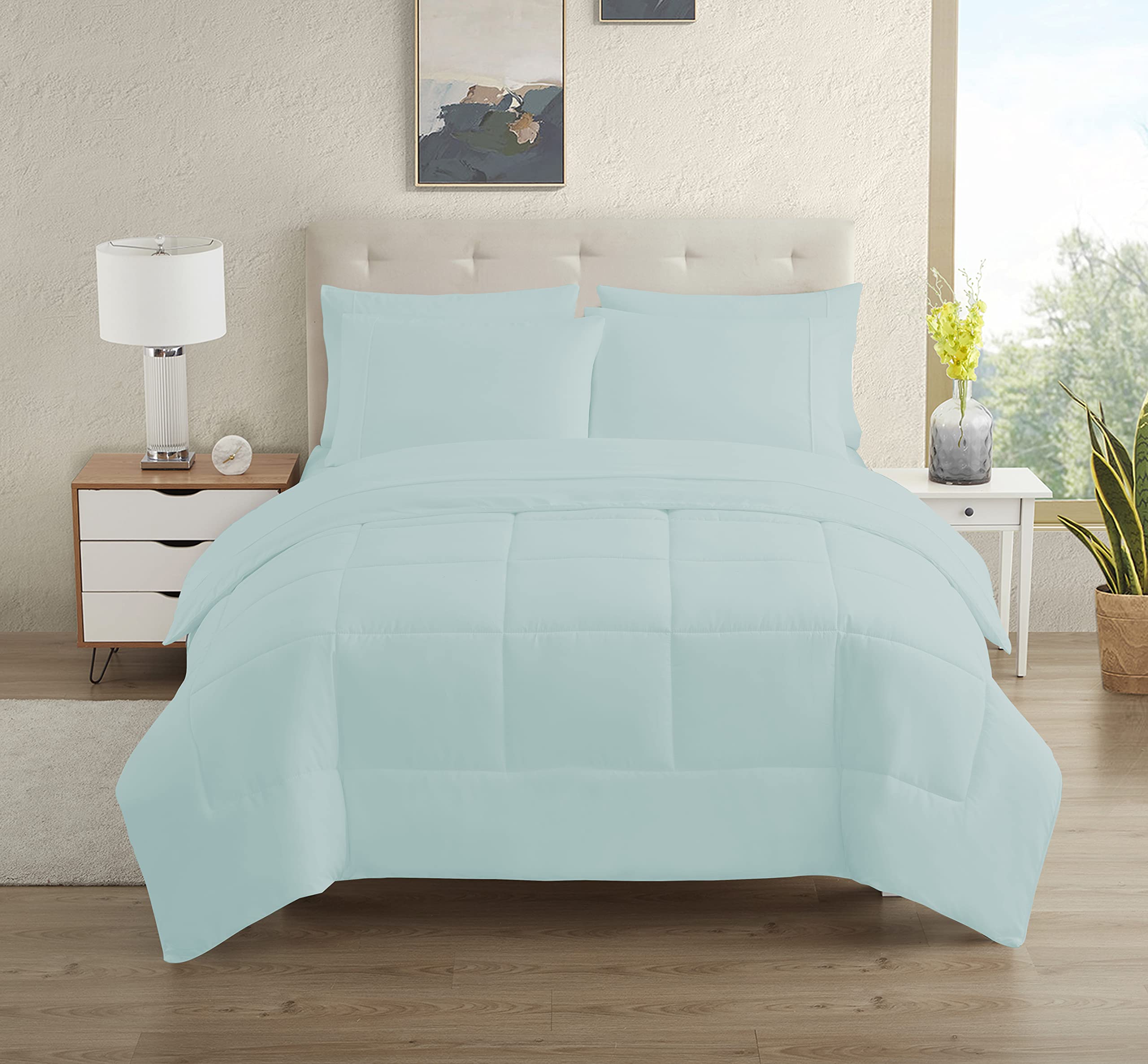 Dorm Room Essentials College Bedding Comforter Set 5 Piece Twin Size Bed In A Bag For College Students Boys And Girls, Twin, Aqu