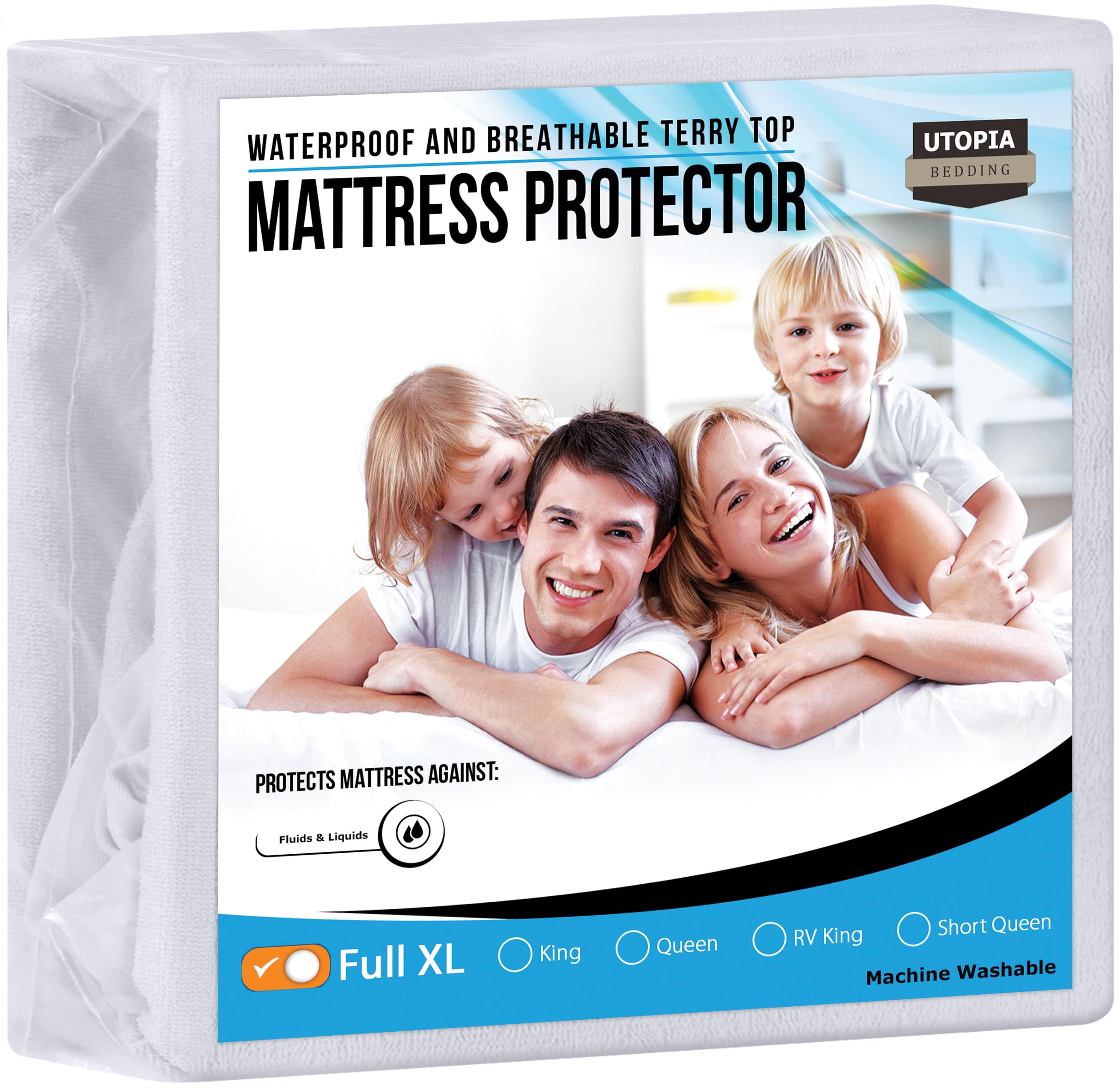 Utopia Bedding Waterproof Mattress Protector Full Xl Size, Premium Terry Mattress Cover 200 Gsm, Breathable, Fitted Style With S