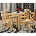 East West Furniture PBQU5-OAK-W 5 Piece Counter Height Dining Set Includes a Square Kitchen Table and 4 Dining Room Chairs, 36x36 Inch, Oak