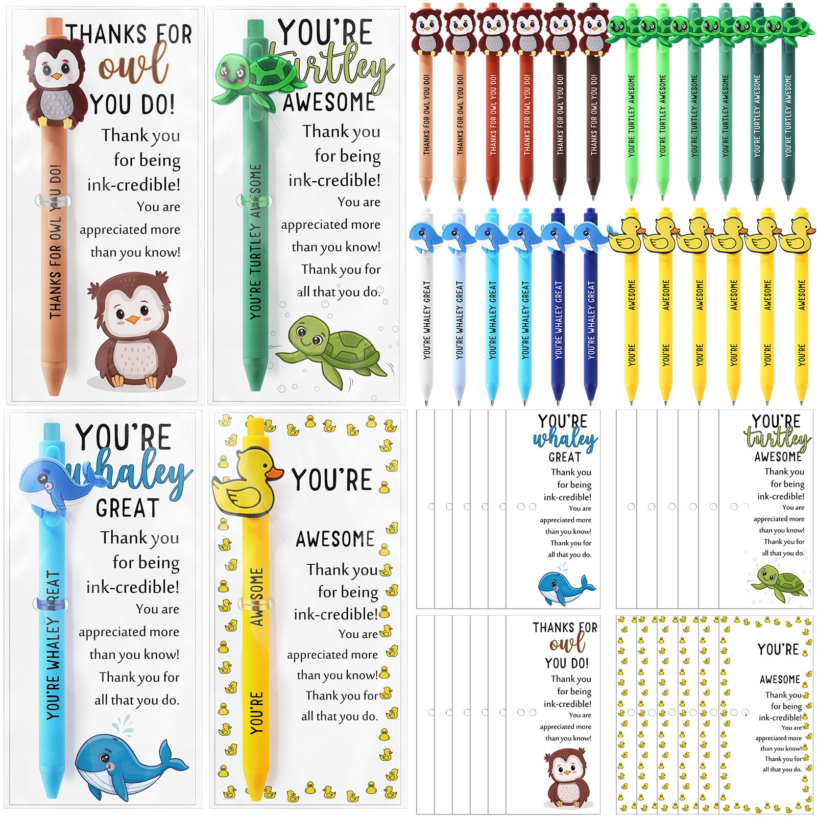 Sayglossy 24 Sets Inspirational Ballpoint Pens Gifts Bulk Funny Animal Customer Service Pens with Positive Bookmarks Employee Ap
