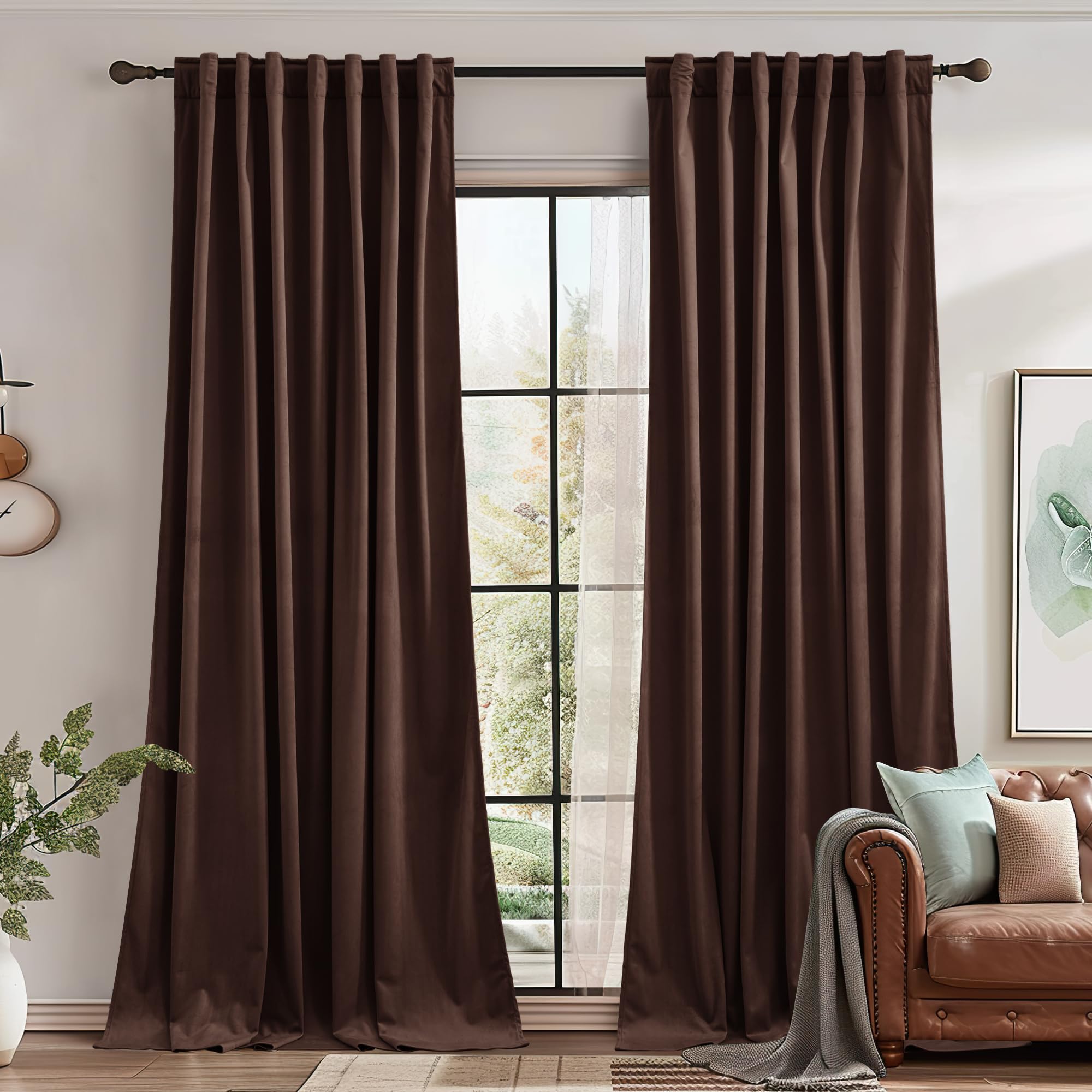 Stangh Velvet Curtains Brown Bedroom Panels Room Darkening Privacy Protect,W62X L90, Thermal Insulated Window Drapes Soundproof