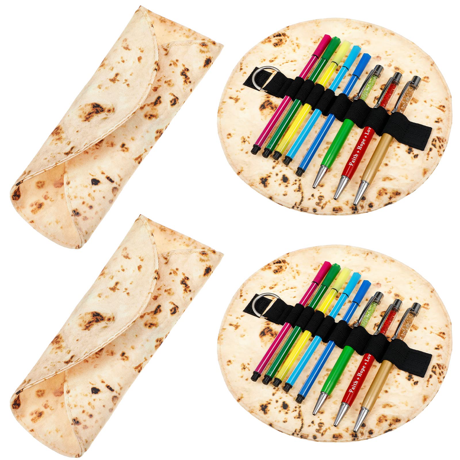 Seajan 4 Pcs Funny Tortilla Roll Pencil Case Holder Funny Burrito Roll Pen Pouch Organizer Office Accessories Makeup Case Bag Sc