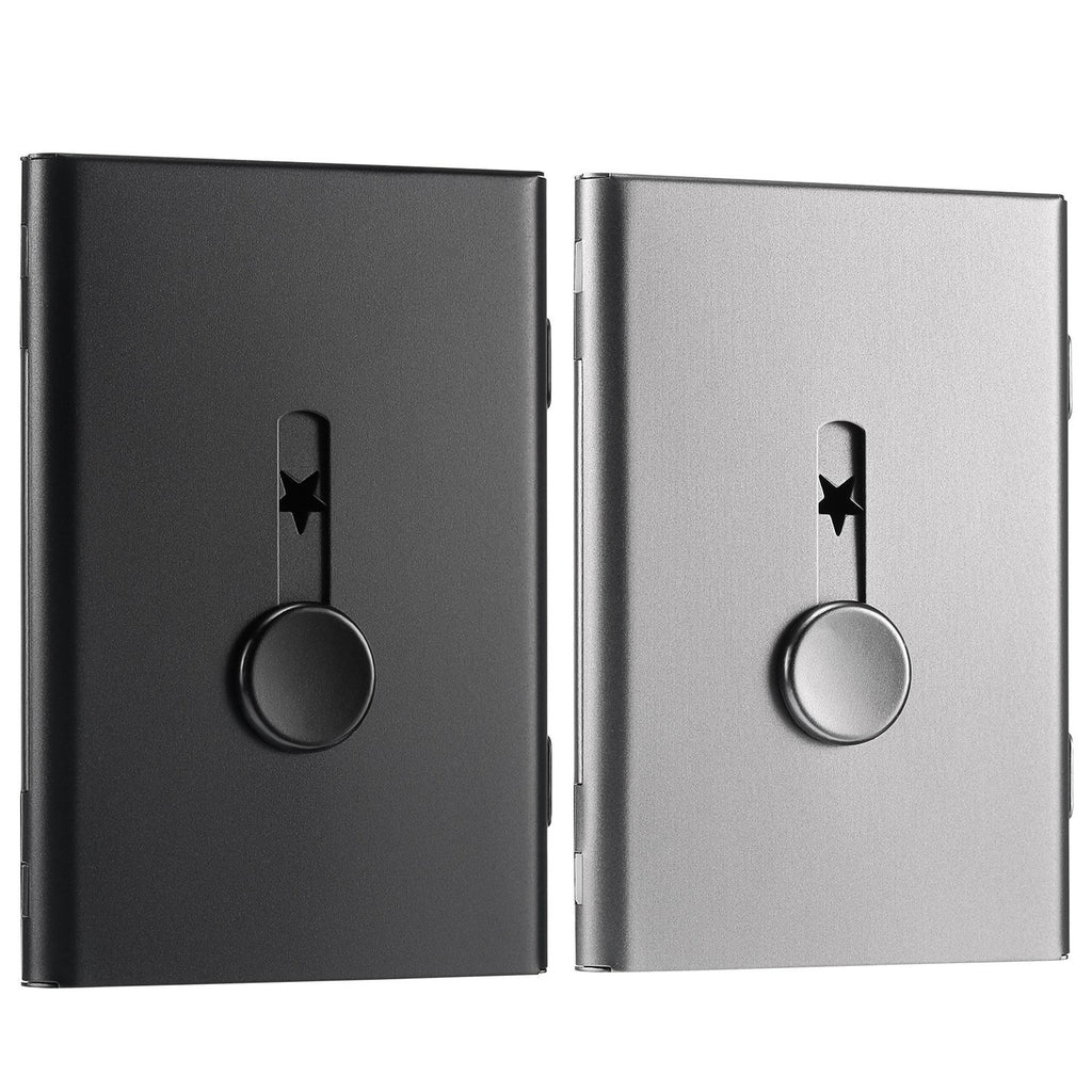 Tatuo 2 Pack Business Card Holder, Thumb Drive Business Card Case Portable Business Card Holders Wallet Stainless Steel Card Hol