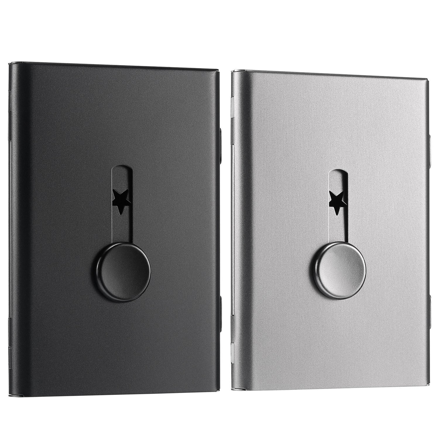 Tatuo 2 Pack Business Card Holder, Thumb Drive Business Card Case Portable Business Card Holders Wallet Stainless Steel Card Hol