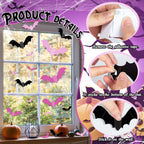 Pink Bats For Wall Halloween 3D Bats Blush And Black Diy Wall Decal Bathroom Indoor Cute Halloween Party Decorations, Pastel Hal