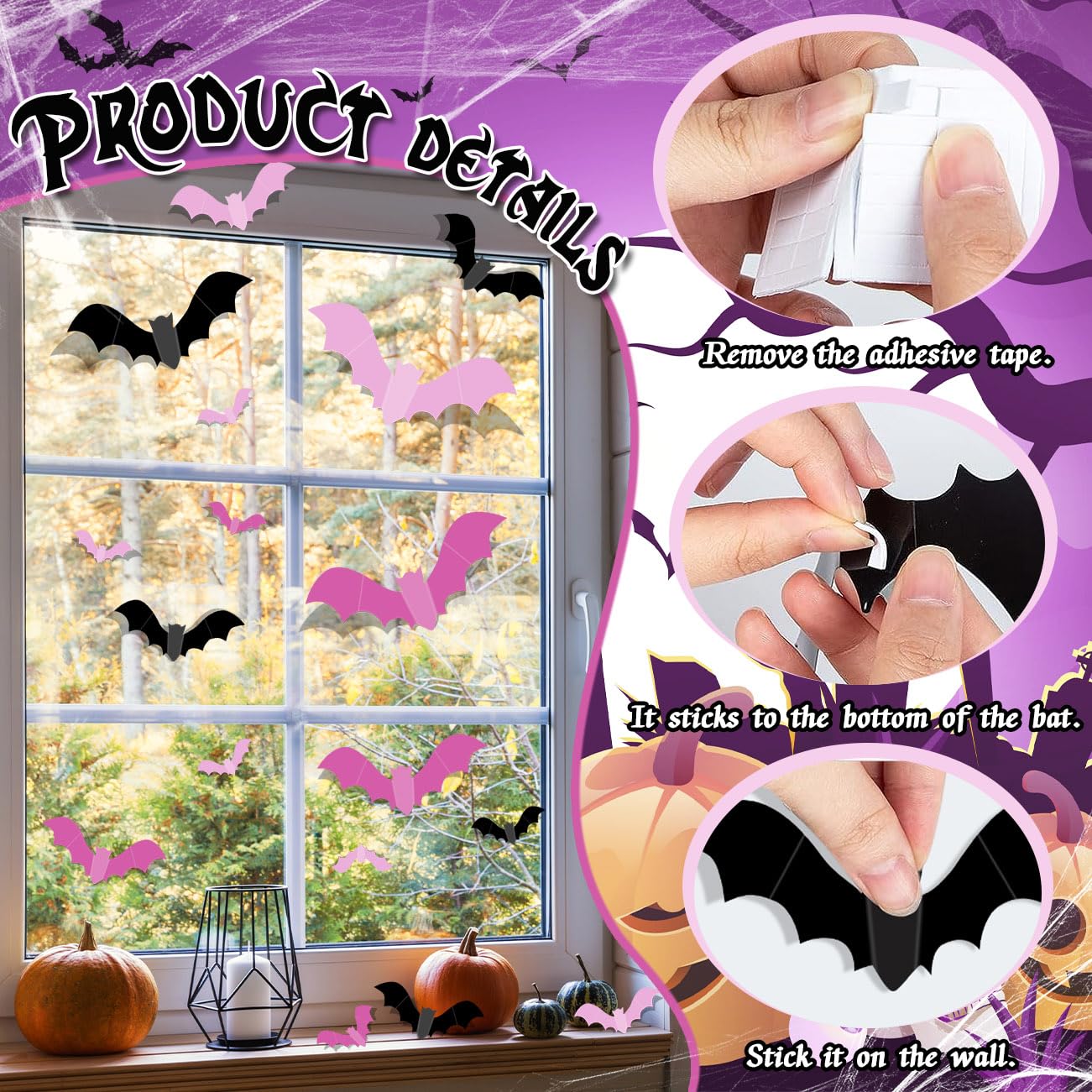 Pink Bats For Wall Halloween 3D Bats Blush And Black Diy Wall Decal Bathroom Indoor Cute Halloween Party Decorations, Pastel Hal