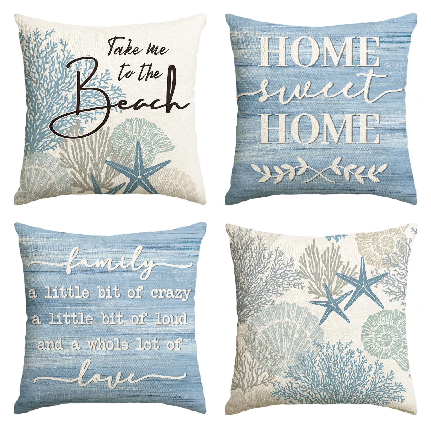 Avoin Colorlife Summer Take Me To The Beach Coral Starfish Throw Pillow Covers, 20 X 20 Inch Home Sweet Home Motto Blue Cushion
