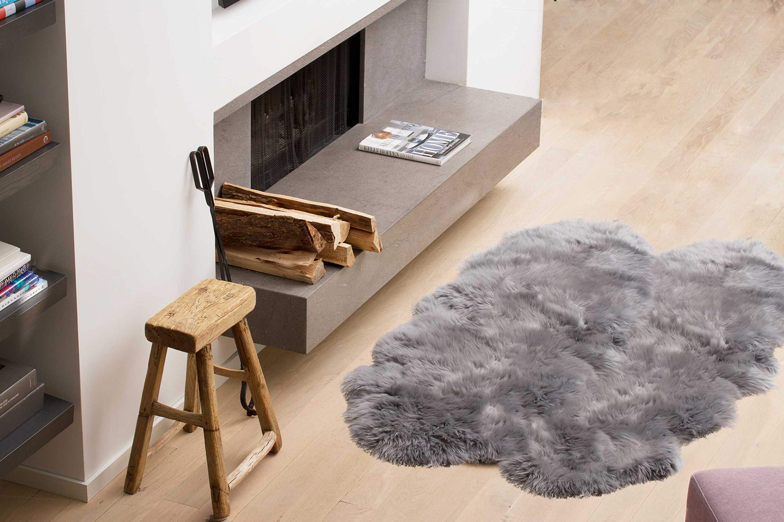 HomeRoots New Zealand Sheepskin, Microsuede 4' X 6' X 2' Gray Quattro Sheepskin Area Rug