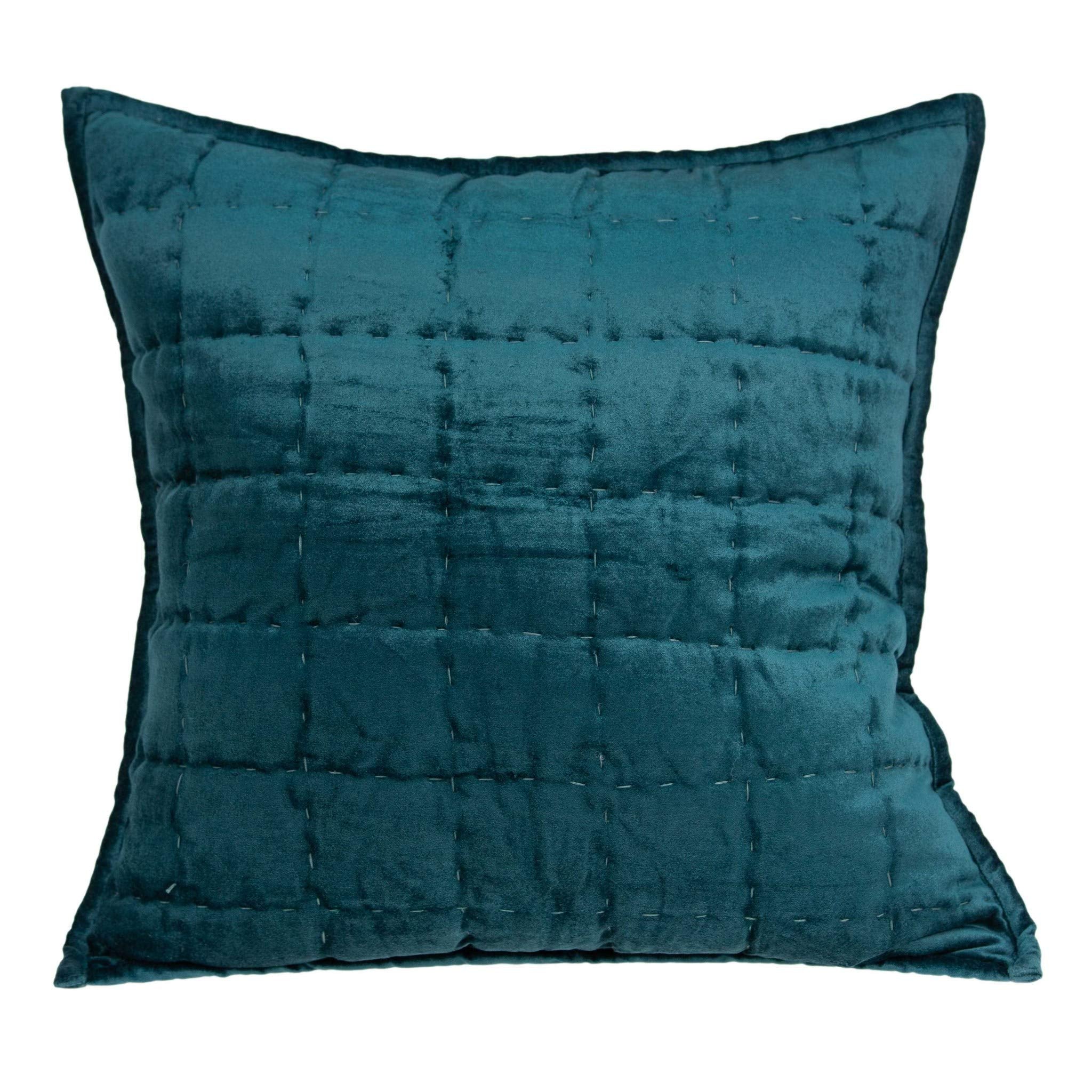 HomeRoots Decor 20' x 7' x 20' Transitional Teal Solid Quilted Pillow Cover with Down Insert