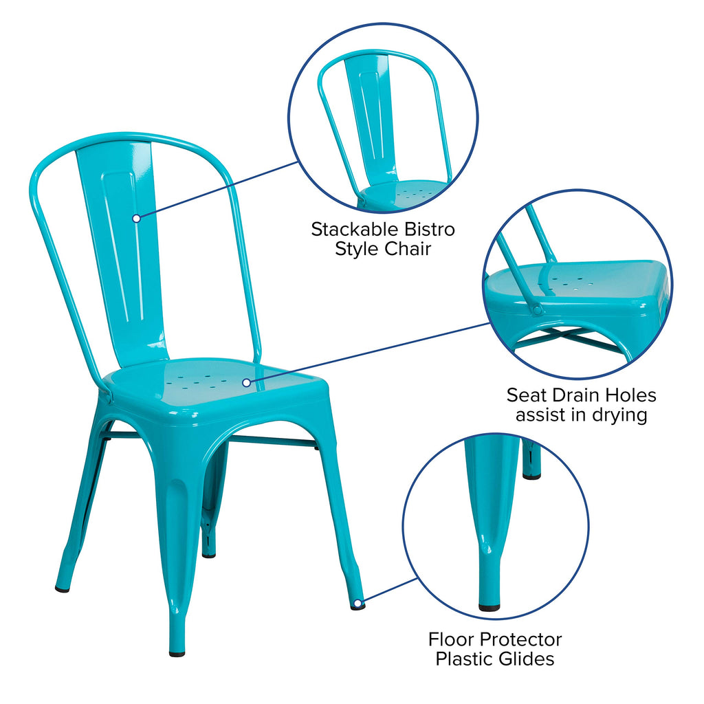 Flash Furniture Commercial Grade Crystal Teal-Blue Metal Indoor-Outdoor Stackable Chair