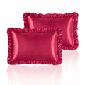 Hommxjf Silky Satin Ruffled Pillow Cases For Hair And Skin,Wine Red Silk Pillowcases Queen Set Of 2 With Envelope Closure Prince