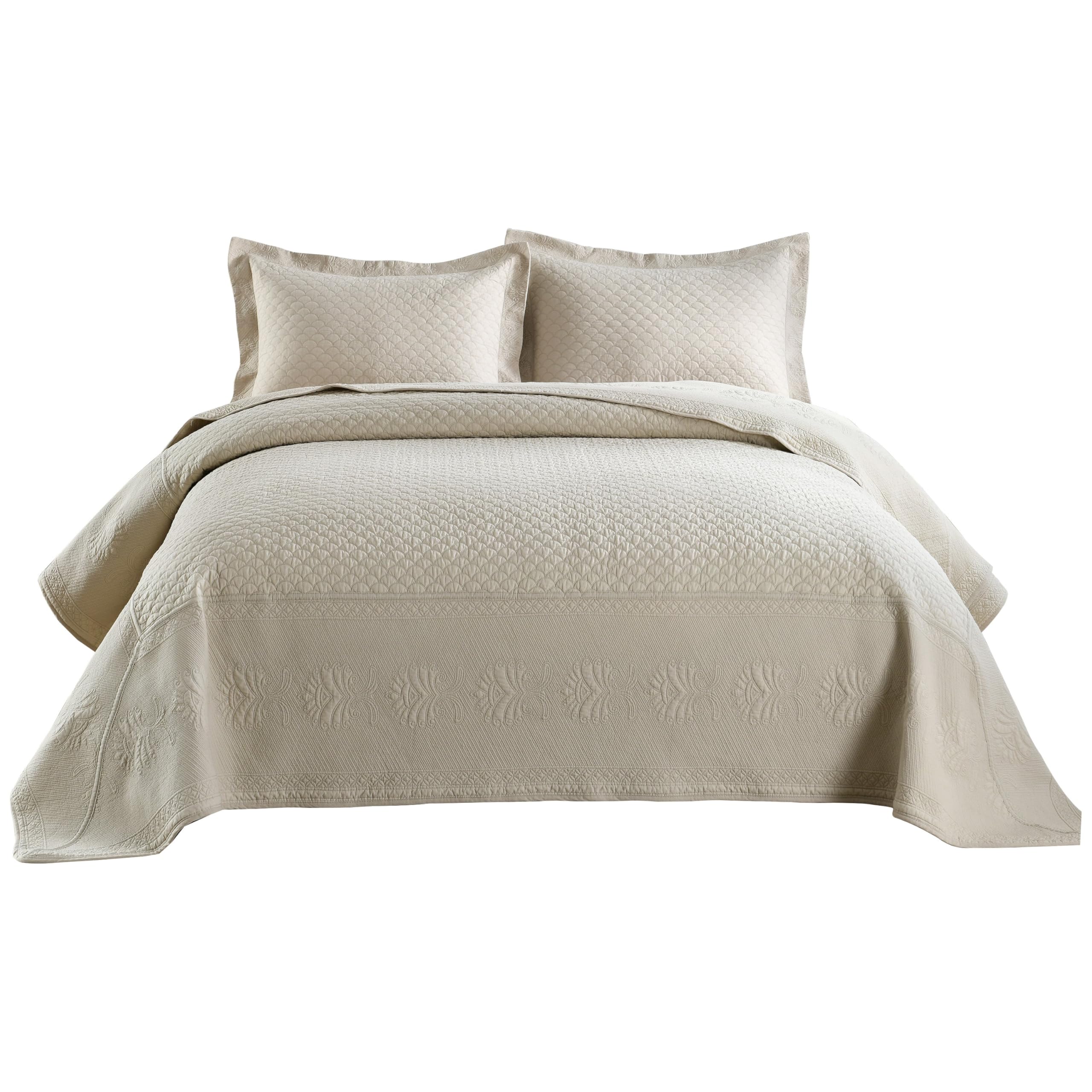 MarCielo 3Piece 100% Cotton Oversized Bedspread Set Coverlet Set Lightweight Quilt Set Embroidery Farmhouse Bedding Set TF (TM 