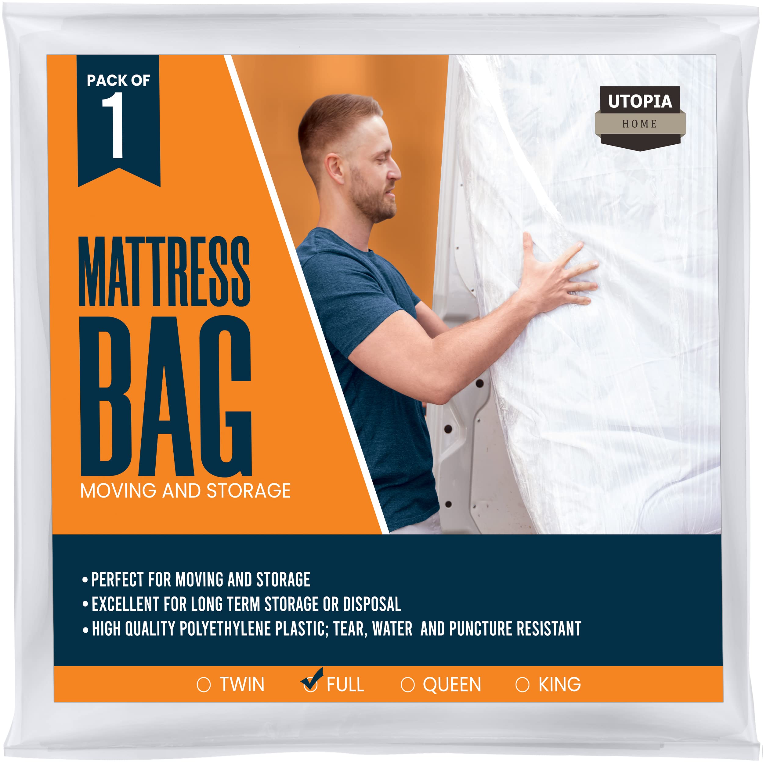 Utopia Home Mattress Bag For Moving And Storage (Full) - 4 Mil Extra Thick Plastic Mattress Cover - Mattress Storage Bag
